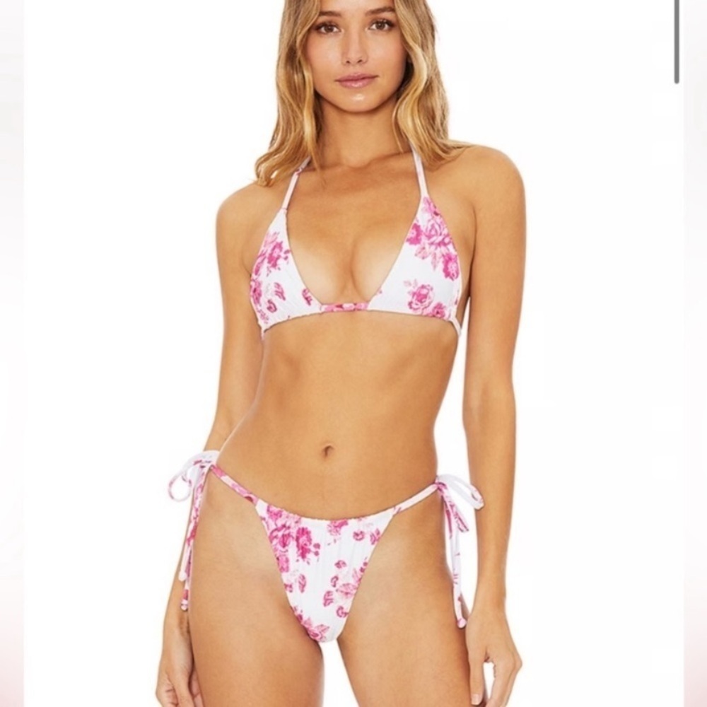 New! Beach Riot Winona white pink floral cheeky string bottoms 10040